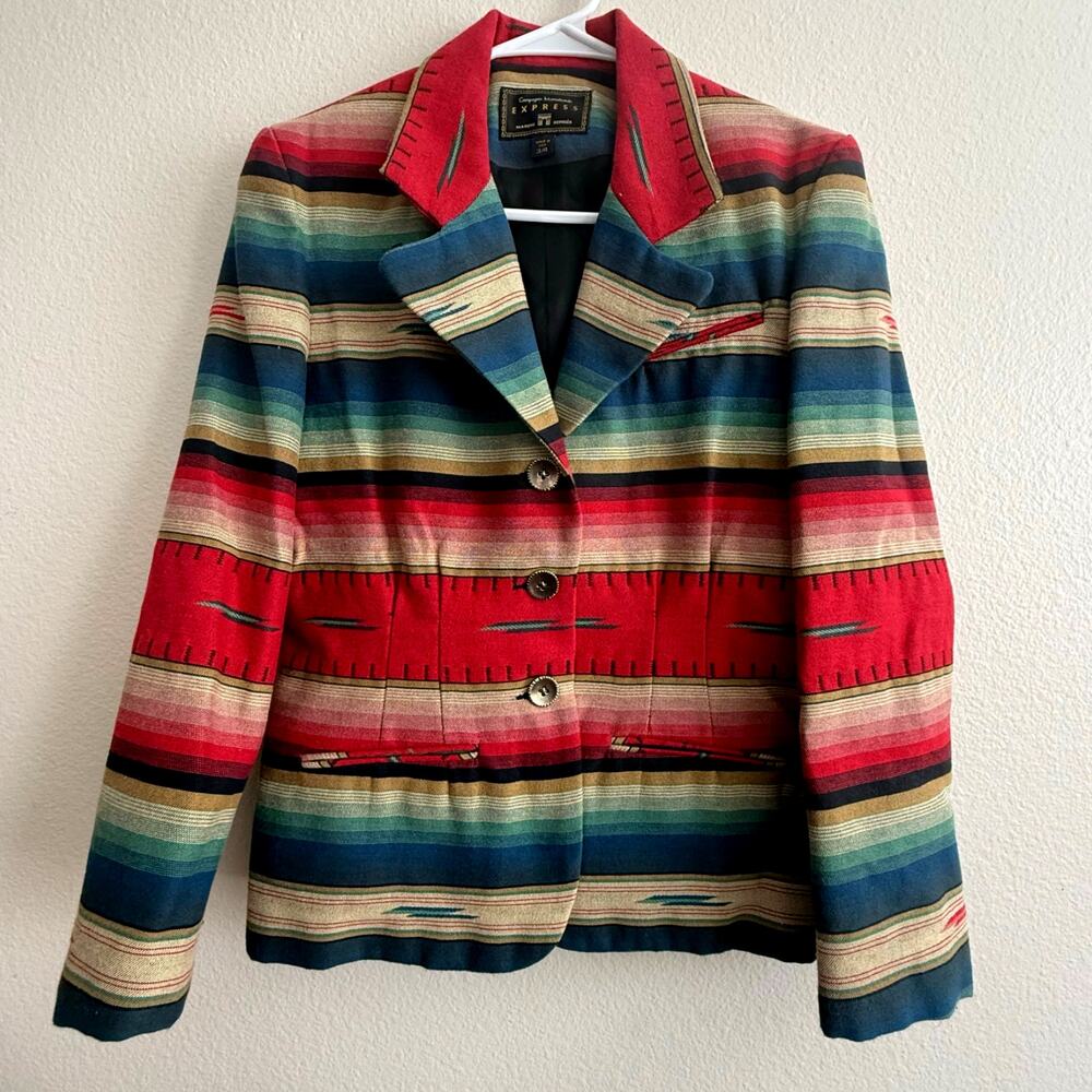 Vintage Express Womens Blazer Western Serape Southwestern Aztec Jacket size 3/4